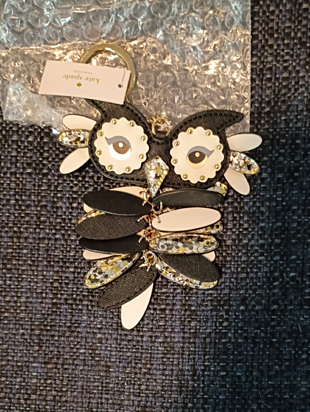 KATE SPADE Black, Cream & Gold Owl Bag Charm